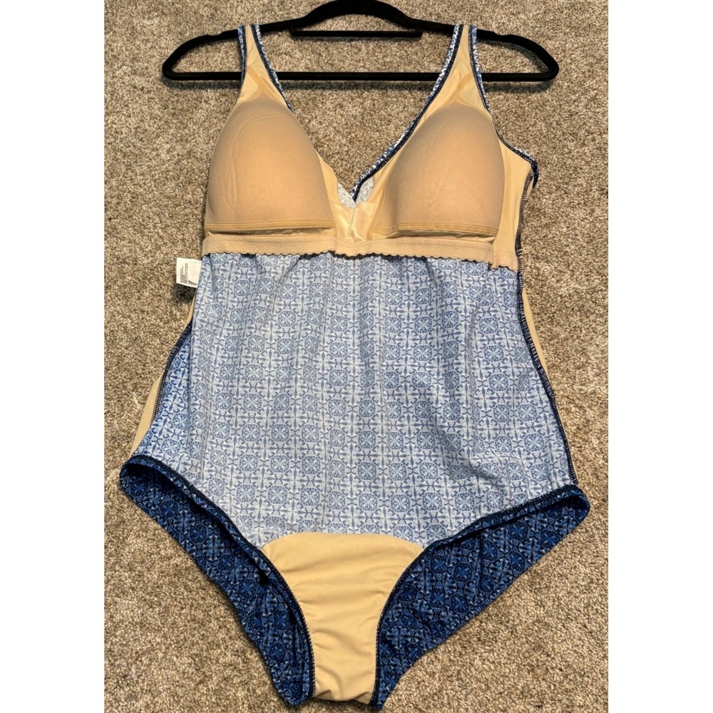 Lands End Swimsuit One Piece Womens Size 16 Blue Geometric Surplice Wrap Front - Picture 4 of 9